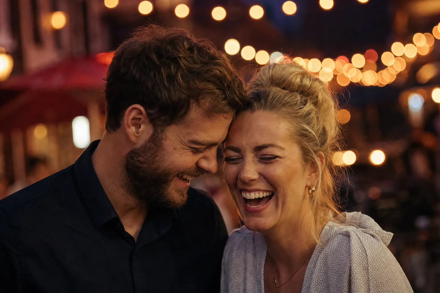 Hanna & Viktor, a happy couple laughing together